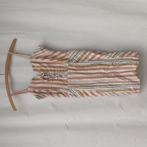 Aeropostale Linen Blend Shirred Back Striped Spaghetti Strap Dress S